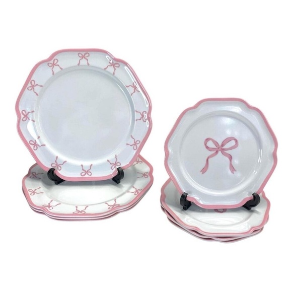 Other - Shabby Chic Pink Coquette Bows Melamine Salad & Dinner Plates 8 PC Set Pastel